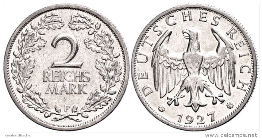 2 Reichsmark, 1927, F, Kl. Rf., Ss., Katalog: J. 320 Ss2 Reichmark, 1927, F, Small Edge Nick, Very Fine.,... - Sonstige & Ohne Zuordnung