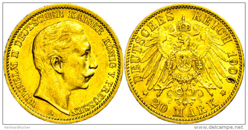 20 Mark, 1906, Wilhelm II., A, Kl. Rf., Ss., Katalog: J. 252 Ss20 Mark, 1906, Wilhelm II., A, Small Edge Nick,... - Sonstige & Ohne Zuordnung