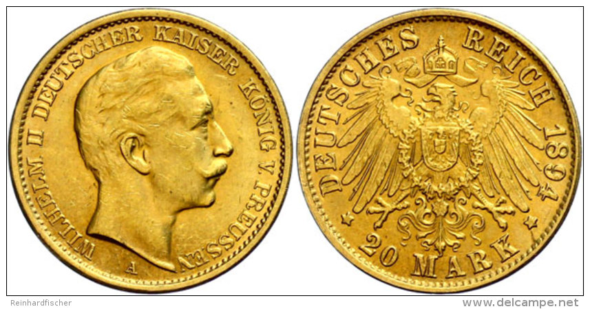 20 Mark, 1894, Wilhelm II., Vz, Katalog: J. 252 Vz20 Mark, 1894, Wilhelm II., Extremly Fine, Catalogue: J. 252... - Sonstige & Ohne Zuordnung