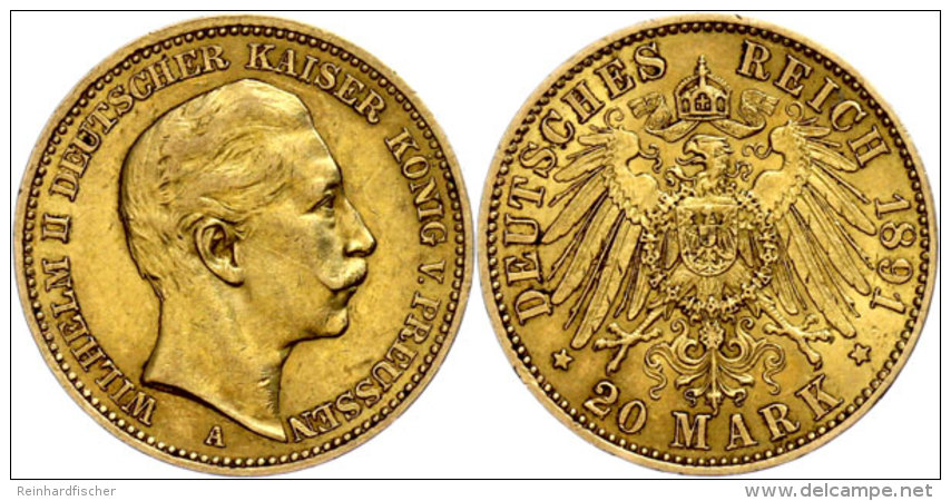 20 Mark, 1891, Wilhelm II., Ss., Katalog: J. 252 Ss20 Mark, 1891, Wilhelm II., Very Fine., Catalogue: J. 252 Ss - Other & Unclassified