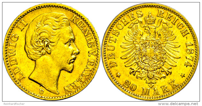 20 Mark, 1874, Ludwig II., Kl. Rf., Ss., Katalog: J. 197 Ss20 Mark, 1874, Ludwig II., Small Edge Nick, Very... - Sonstige & Ohne Zuordnung