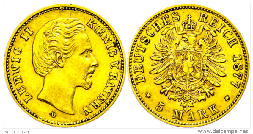 5 Mark, 1877, Ludwig II., Ss+., Katalog: J. 195 5 Mark, 1877, Ludwig II., Very Fine., Catalogue: J. 195 - Sonstige & Ohne Zuordnung