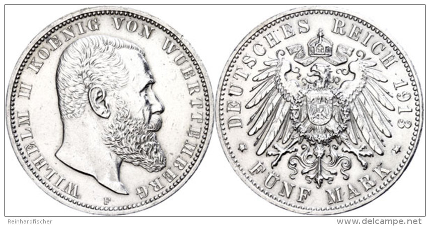 5 Mark, 1913, Wilhelm II., Poliert, Kl. Randfehler, Kratzer, Vz., Katalog: J. 176 Vz5 Mark, 1913, Wilhelm II.,... - Other & Unclassified