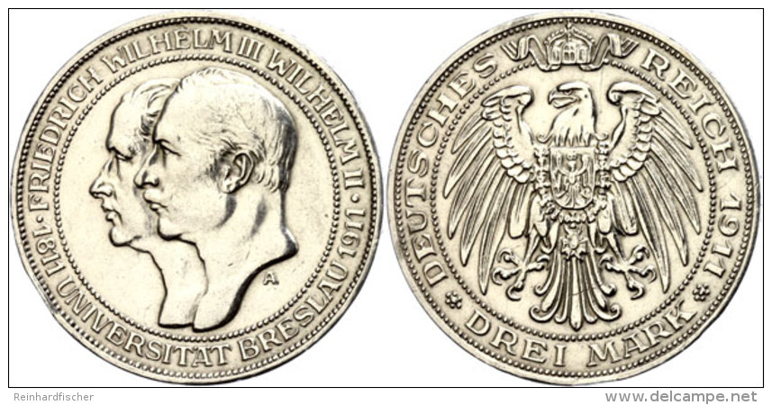 3 Mark, 1911, Universit&auml;t Breslau, Randfehler, Vz., Katalog: J. 108 Vz3 Mark, 1911, University Wroclaw,... - Other & Unclassified