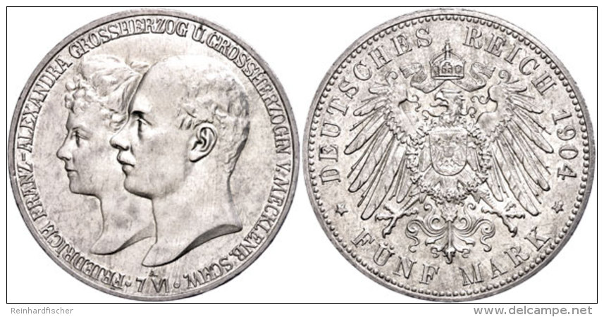 5 Mark, 1904, Friedrich Franz IV., Zur Hochzeit, Kl. Rf., Vz., Katalog: J. 87 Vz5 Mark, 1904, Friedrich Francis... - Sonstige & Ohne Zuordnung