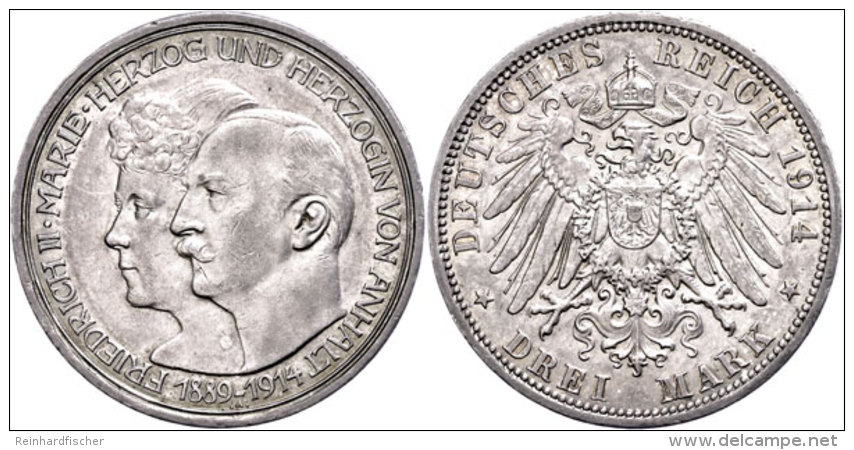 3 Mark, 1914, Friedrich II., Zur Silbernen Hochzeit, Dunkle T&ouml;nung, Vz., Katalog: J. 24 Vz3 Mark, 1914,... - Sonstige & Ohne Zuordnung