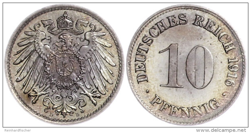 10 Pfennig,1916, D, Get&ouml;nt, PP, Selten! (alter Ausruf 300), Katalog: J. 13 PP10 Penny, 1916, D, Shaded,... - Sonstige & Ohne Zuordnung