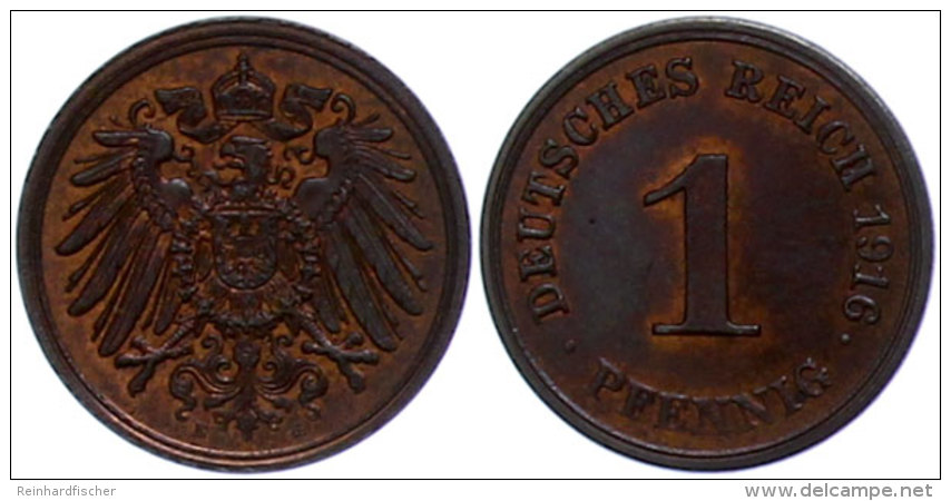 1 Pfennig,1916, Gro&szlig;er Adler, E, F. St., Katalog: J. 10 1 Penny, 1916, Large Eagle, E, F. St., Catalogue:... - Sonstige & Ohne Zuordnung