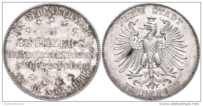 Taler, 1859, Schillers Hundertj&auml;hrige Geburtstagsfeier, AKS 43, J. 50, Wz. Rf., Vz.  VzThaler, 1859,... - Sonstige & Ohne Zuordnung