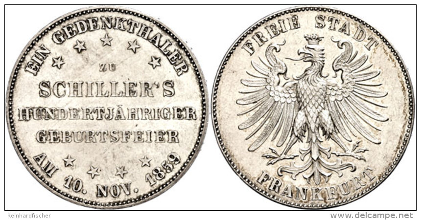 Taler, 1859, Schillers Hundertj&auml;hrige Geburtstagsfeier, AKS 43, J. 50, Kl. Rf., Vz+.  Thaler, 1859,... - Other & Unclassified