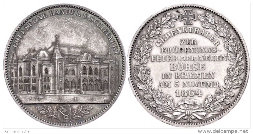 Taler, 1864, B&ouml;rse Bremen, AKS 15, Kl. Rf., Randdelle, Dunkle T&ouml;nung, Vz.  VzThaler, 1864, Stock... - Other & Unclassified