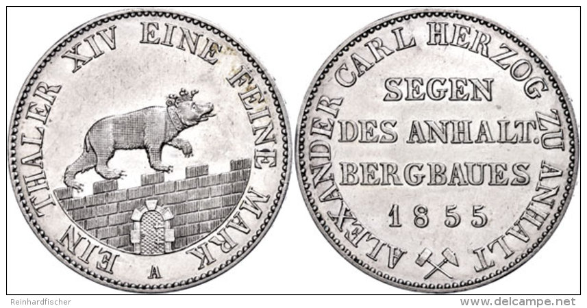 Taler, 1855, Alexander Carl, AKS 16, J. 66, Etwas Berieben, Wz. Rf., Ss+.  Thaler, 1855, Alexander Carl,... - Sonstige & Ohne Zuordnung