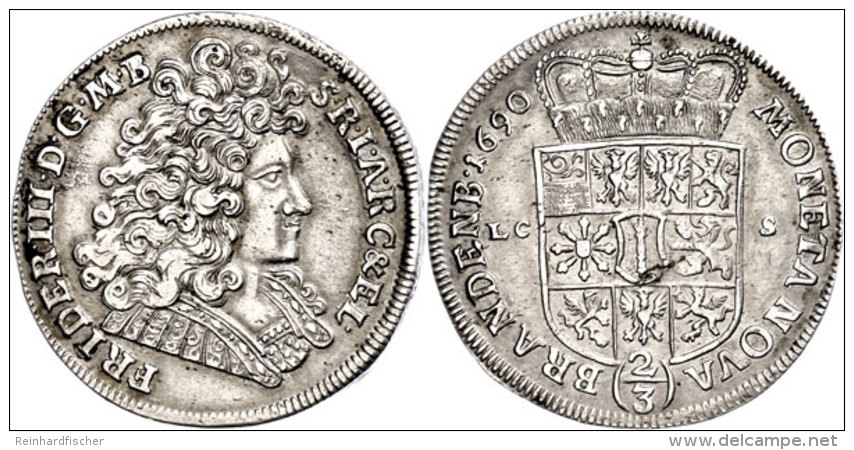 2/3 Taler, 1690, Friedrich III., LCS, Dav. 270, Ss-vz  Ss-vz2 / 3 Thaler, 1690, Friedrich III., LCS, Dav. 270,... - Other & Unclassified