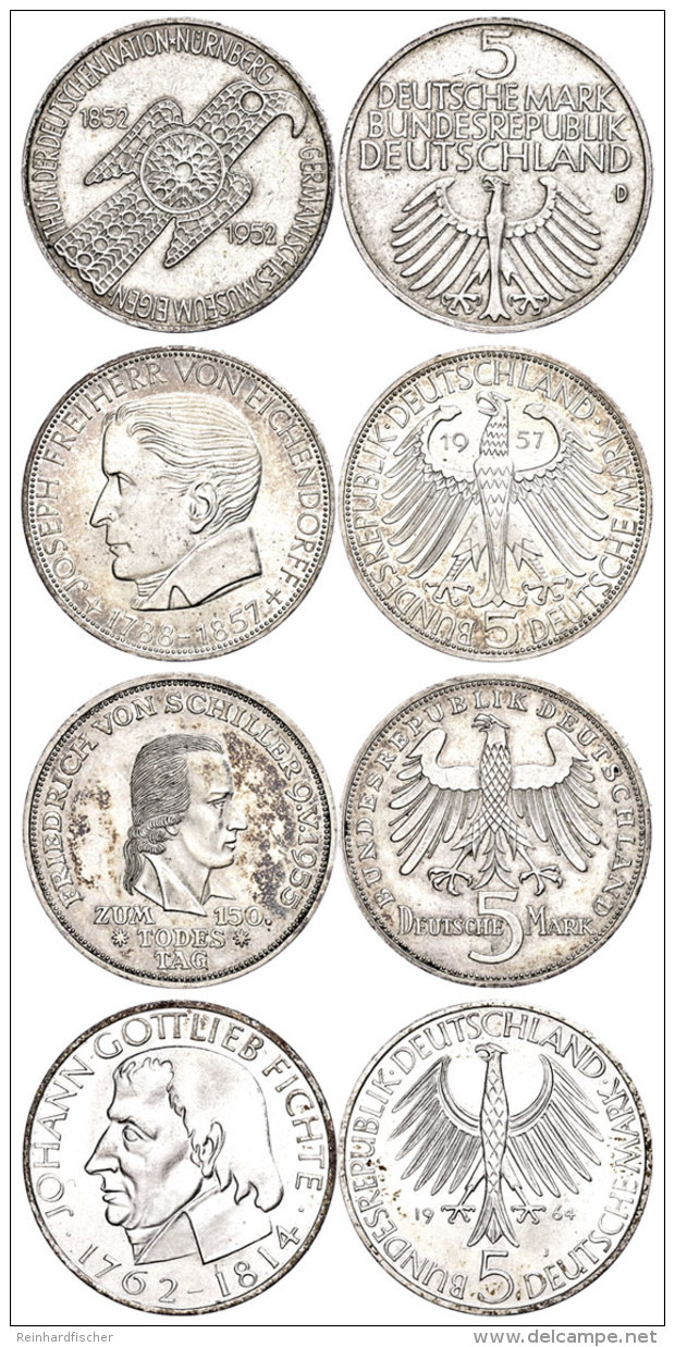 5x5 Mark, 1952-1964, Germanisches Museum Bis Fichte, J. 388, 389, 390, 391 Und 393, Jeweils Vz., Katalog: J.... - Sonstige & Ohne Zuordnung