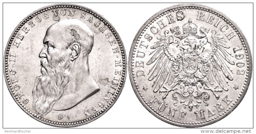 5 Mark, 1902, Georg II., Bart Ber&uuml;hrt Perlkreis, Kl. Rf., Vz., Katalog: J. 153a Vz5 Mark, 1902, Georg II.,... - Other & Unclassified