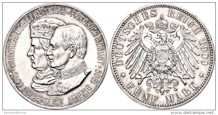 2 Mark, 1909, Friedrich August III., Universit&auml;t Leipzig, Leicht Berieben, Vz., Katalog: J. 139 Vz2 Mark,... - Other & Unclassified