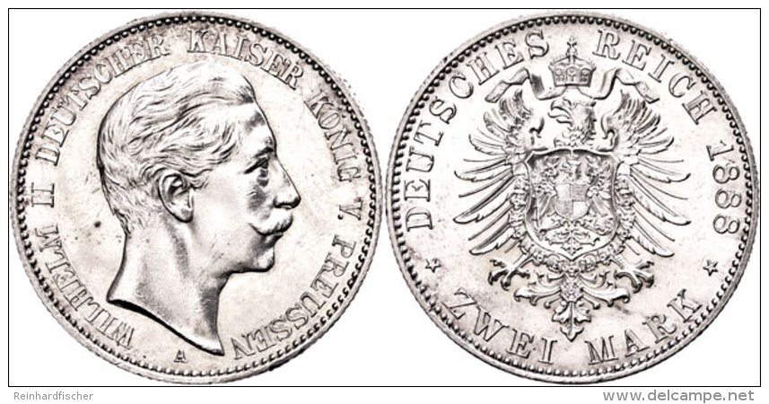 2 Mark, 1888, Wilhelm II., Kl. Kratzer, Vz-st., Katalog: J. 100 Vz-st2 Mark, 1888, Wilhelm II., Small Scratch,... - Sonstige & Ohne Zuordnung