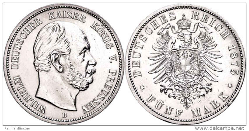 5 Mark, 1875, B, Wilhelm I., Gereinigt, Kl. Rf., Vz., Katalog: J. 97 Vz5 Mark, 1875, B, Wilhelm I., Cleaned,... - Sonstige & Ohne Zuordnung