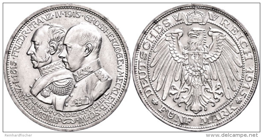 5 Mark, 1915, Friedrich Franz IV., Zur Jahrhundertfeier Des Gro&szlig;herzogtums, Kl. Rf., Vz., Katalog: J. 89... - Sonstige & Ohne Zuordnung