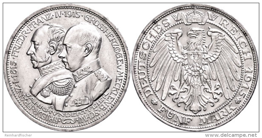 5 Mark, 1915, Friedrich Franz IV., Zur Jahrhundertfeier Des Gro&szlig;herzogtums, Kl. Rf., Vz., Katalog: J. 89... - Other & Unclassified