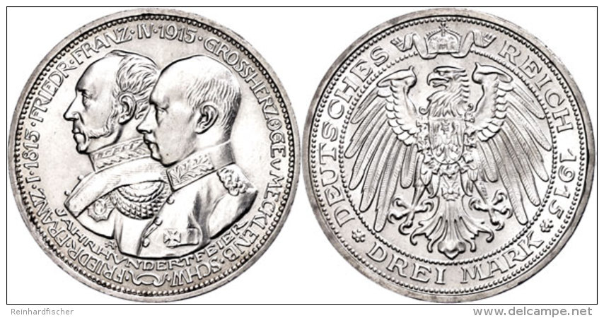 3 Mark, 1915, Friedrich Franz IV., Zur Jahrhundertfeier Des Gro&szlig;herzogtums, F. St., Katalog: J. 88 3... - Other & Unclassified