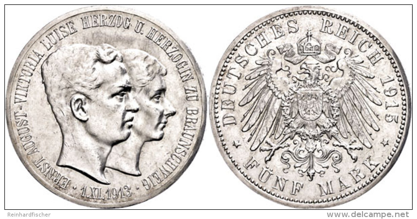 5 Mark, 1915, Ernst August, Zum Regierungsantritt, Variante Ohne "L&uuml;neburg", Rand Bearbeitet, Vz., Katalog: J.... - Sonstige & Ohne Zuordnung