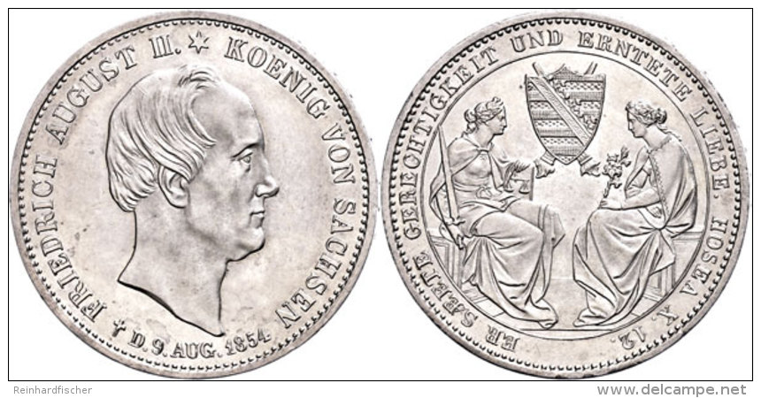 Taler, 1854, Friedrich August II., Auf Seinen Tod, AKS 117, J. 94, Avers Vz, Revers Vz-st.  Thaler, 1854,... - Sonstige & Ohne Zuordnung