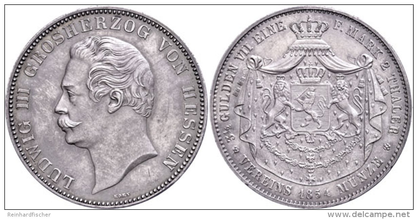 Doppeltaler, 1854, Ludwig III., AKS 119, J. 52, Kl. Rf., H&uuml;bsche T&ouml;nung, Avers Vz, Revers F. St. ... - Sonstige & Ohne Zuordnung