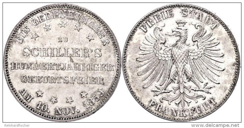 Taler, 1859, Schillers Geburtstag, AKS 43, J. 50, Wz. Rf., Vz.  VzThaler, 1859, Schillers Birthday, Picture... - Sonstige & Ohne Zuordnung