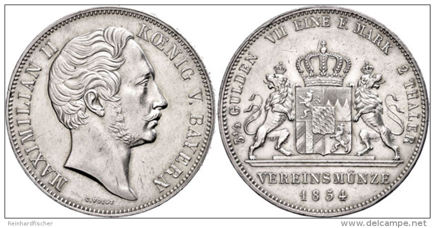 Doppeltaler, 1854, Maximilian II., AKS 146, J. 85, Kl. Rf., Ss+.  Double Taler, 1854, Maximilian II., Picture... - Sonstige & Ohne Zuordnung