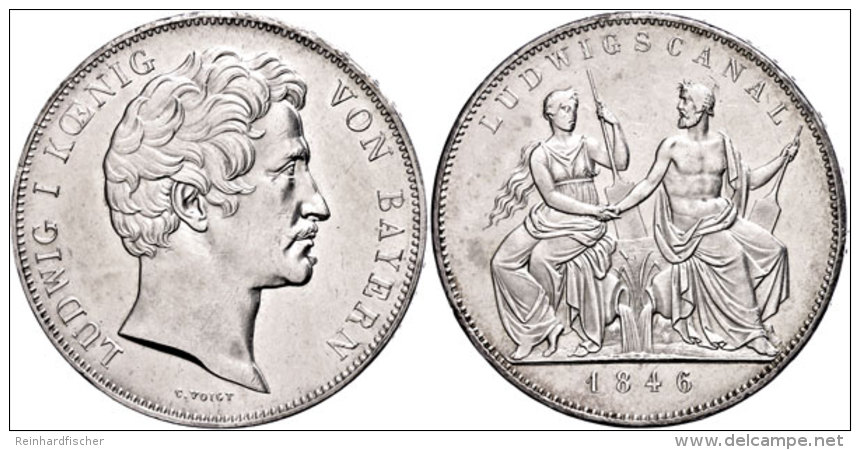 Geschichtsdoppeltaler, 1846, Ludwig I., Ludwigskanal, Kl. Rf., Kratzer, Vz.  VzHistorical Double Thaler, 1846,... - Sonstige & Ohne Zuordnung