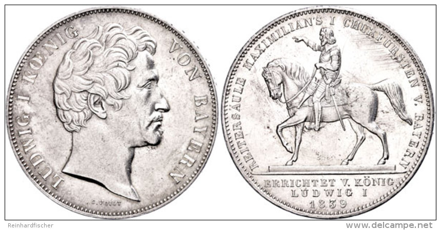 Geschichtsdoppeltaler, 1839, Ludwig I., Reiters&auml;ule, AKS 100, J. 68, Kl. Rf., Revers Etwas Berieben, Vz. ... - Other & Unclassified