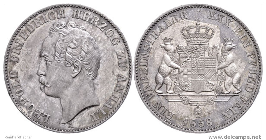 Taler, 1858, Leopold Friedrich, AKS 30, Sch&ouml;ne Patina, Wz. Rf., Avers Vz, Revers F. St.  Thaler, 1858,... - Sonstige & Ohne Zuordnung