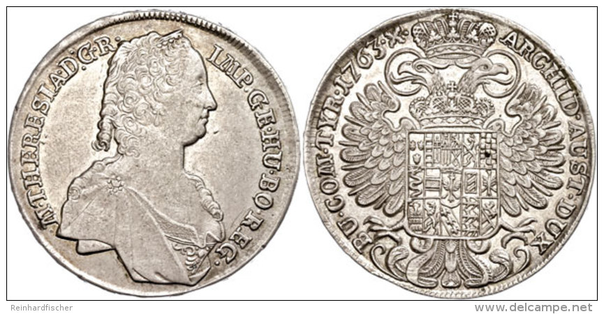 Taler, 1763, Maria Theresia, Hall, F. Vz.  Thaler, 1763, Maria Theresia, Hall, F. Extremley Fine - Austria