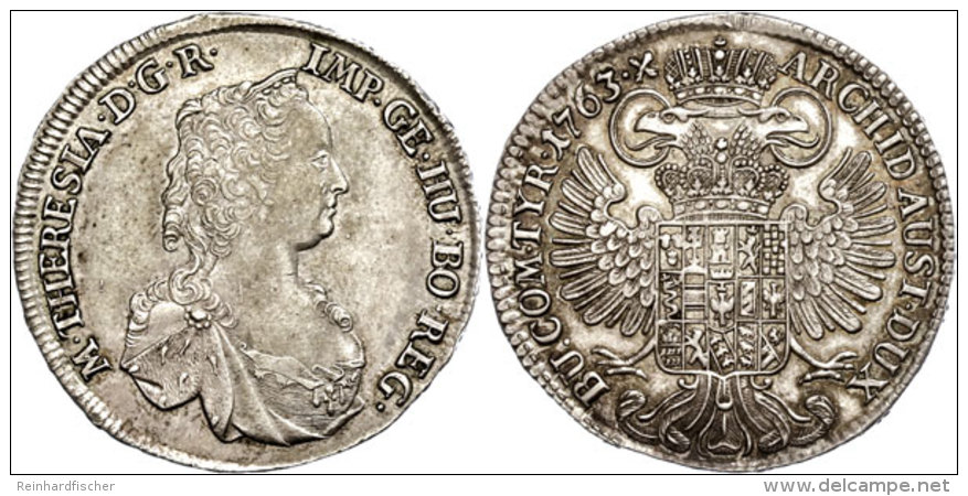 1/2 Taler, 1763, Maria Theresia, Hall, Vz.  Vz1 / 2 Thaler, 1763, Maria Theresia, Hall, Extremley Fine  Vz - Oesterreich