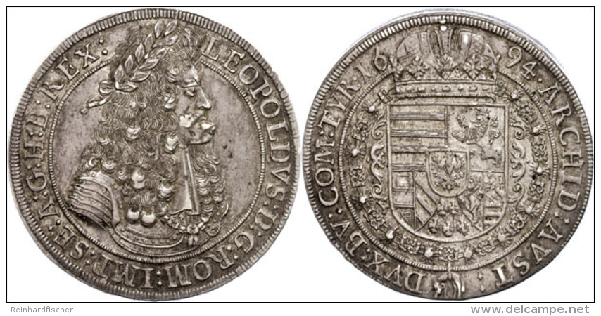 Taler, 1694, Leopold I., Hall, Dav. 3245, Sch&ouml;ne Patina, Ss-vz.  Ss-vzThaler, 1694, Leopold I., Hall, Dav.... - Oesterreich