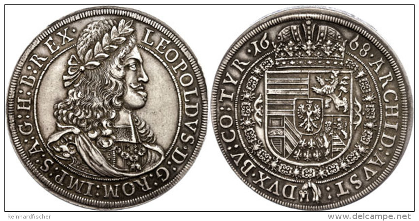Taler, 1668, Leopold I., Hall, L&ouml;wenkopfschulter, Ss.  SsThaler, 1668, Leopold I., Hall, Leuven Head... - Oesterreich
