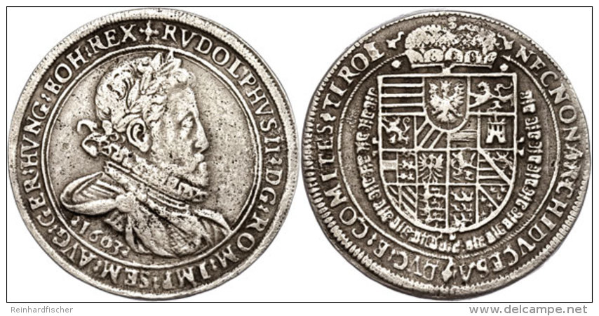 Taler, 1603, Rudolf II., Hall, Henkelspur, Ss.  SsThaler, 1603, Rudolf II., Hall, Handle Trace, Very Fine.  Ss - Oesterreich