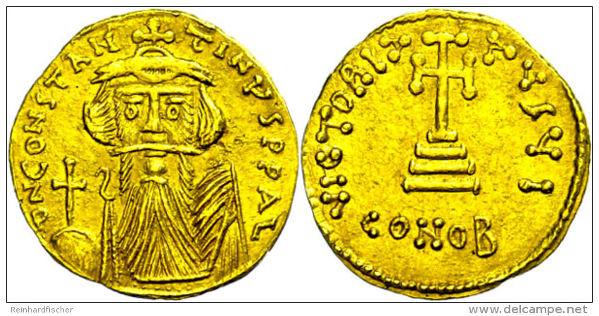Constans II., Solidus (4,39g), 641-668, Konstantinopel. Av: Brustbild Mit Kreuzglobus Von Vorn, Darum Umschrift.... - Byzantinische Münzen