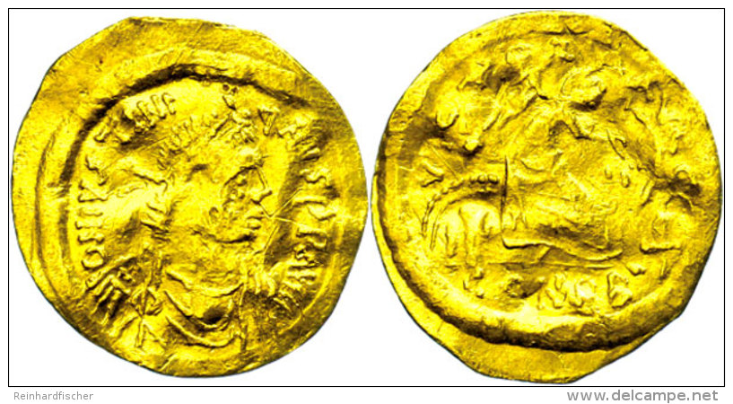 Justinianus I., 527-565, Semissis (2,14g), Konstantinopel. Av: Brustbild Nach Rechts, Darum Umschrift. Rev:... - Byzantinische Münzen