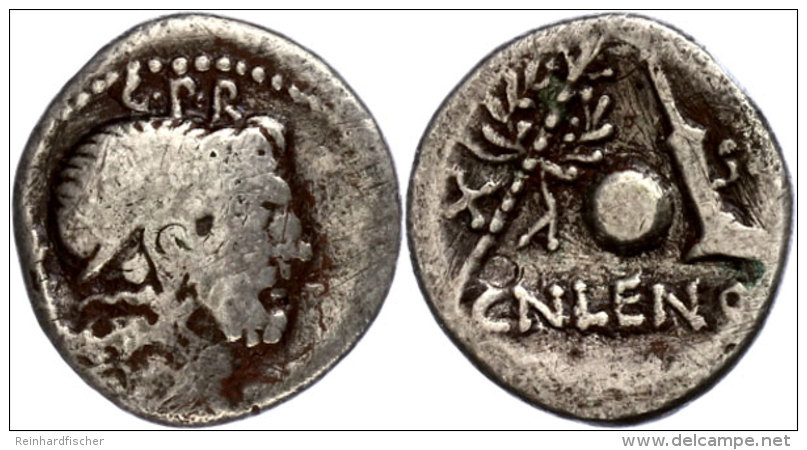 Cn. Cornelius Lentulus Marcellinus, Denar (3,06g), 76/75 V. Chr., Rom. Av: Kopf Des Genius Populi Romani Mit Zepter... - Röm. Republik (-280 / -27)