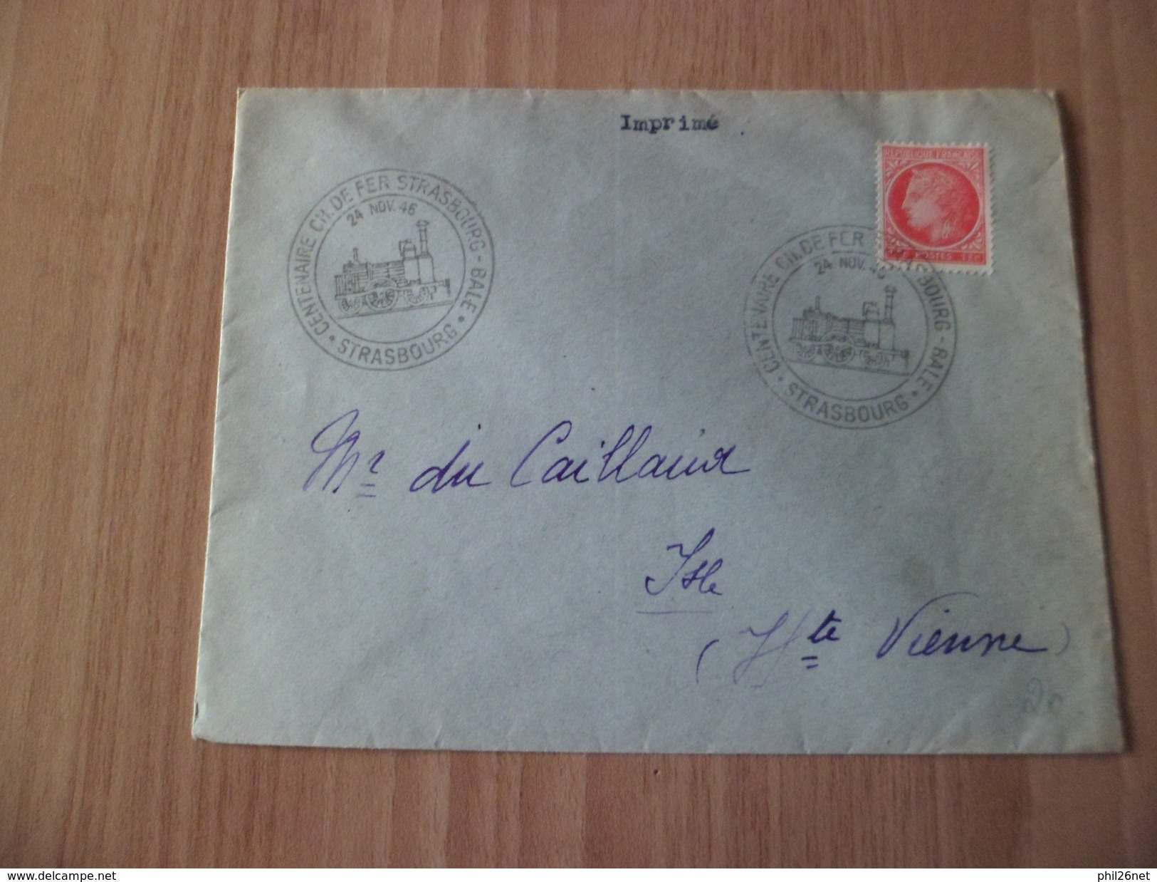 Pli Circulé (imprimé) Avec Le N° 676 Seul Cachet Centenaire Du Chemin De Fer Strasbourg Bale  Le 24/11/1946  Cachets TB - Lettres & Documents