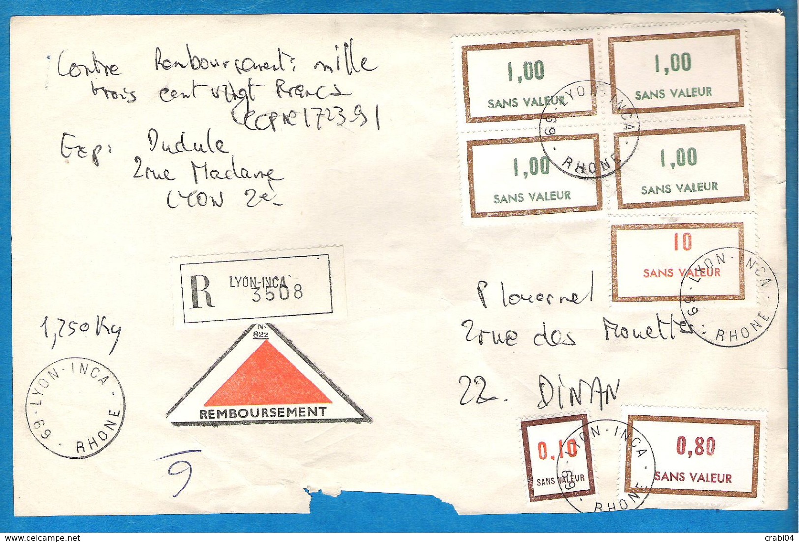 3 Enveloppes, 3 Transferts De Fonds, Un Feuillet  D'accueil INCA De LYON - Phantom