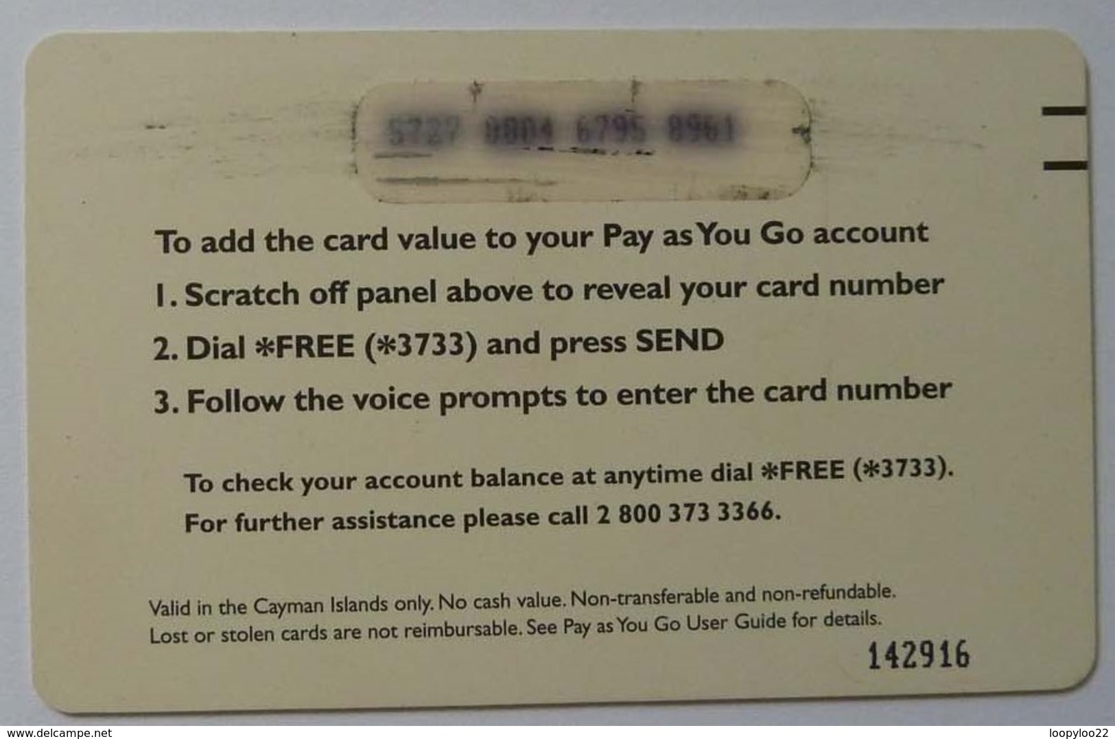 CAYMAN ISLANDS - Pay As You Go - Green Telephone - $25 - VF Used - Kaimaninseln (Cayman I.)