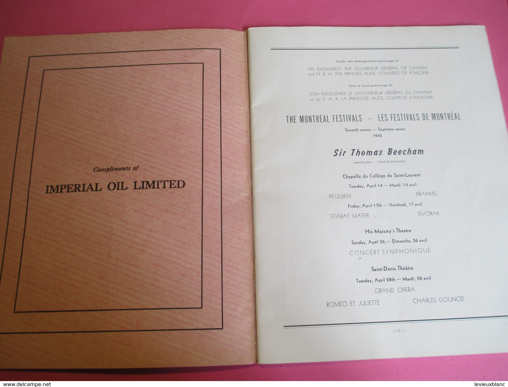 Festival Montréal /Septiéme Saison/ Gouverneur Général Du Canada/Princesse D'Athlone/ Sir Beecham/1942            PROG96 - Programma's