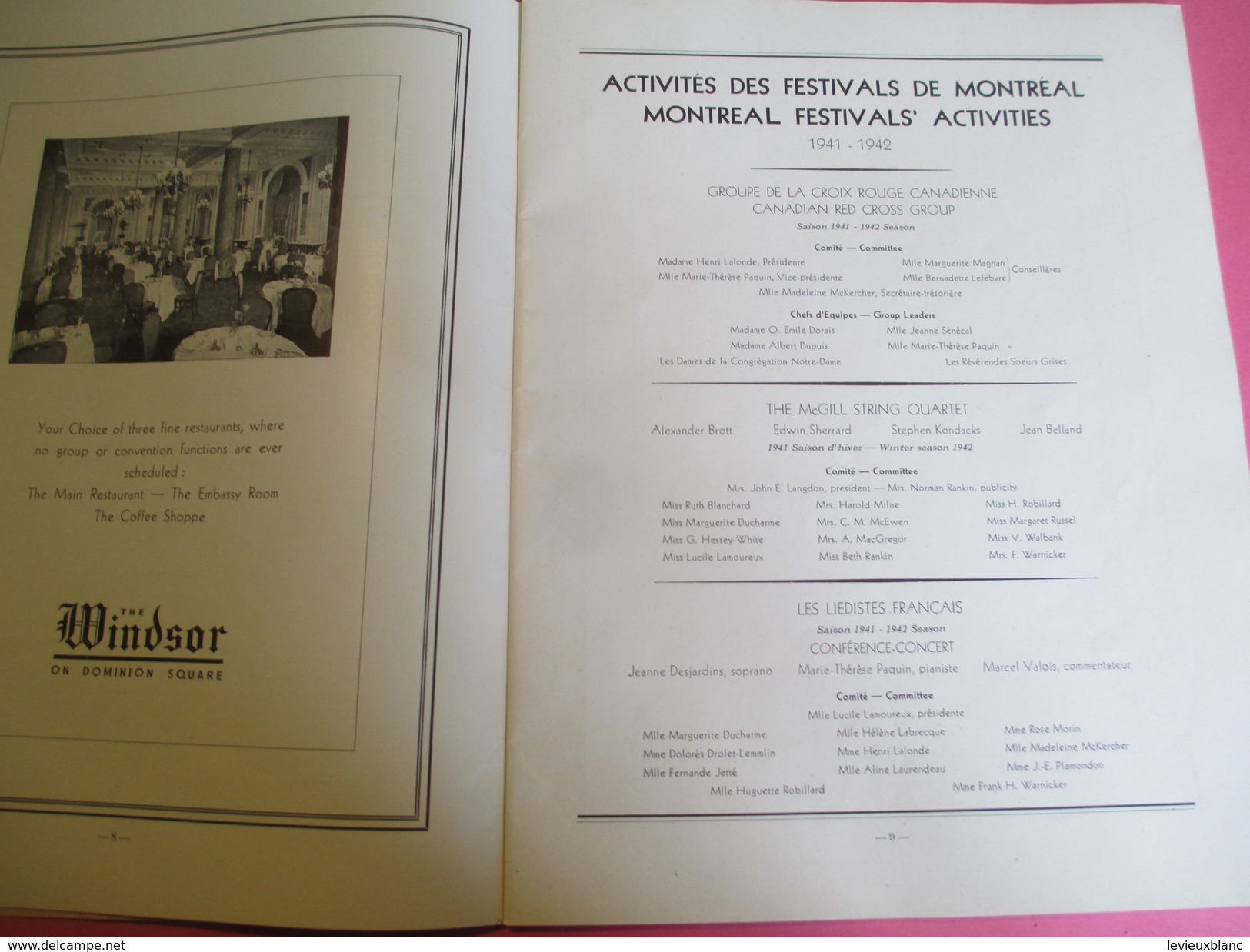 Festival Montréal /Septiéme Saison/ Gouverneur Général Du Canada/Princesse D'Athlone/ Sir Beecham/1942            PROG96 - Programma's