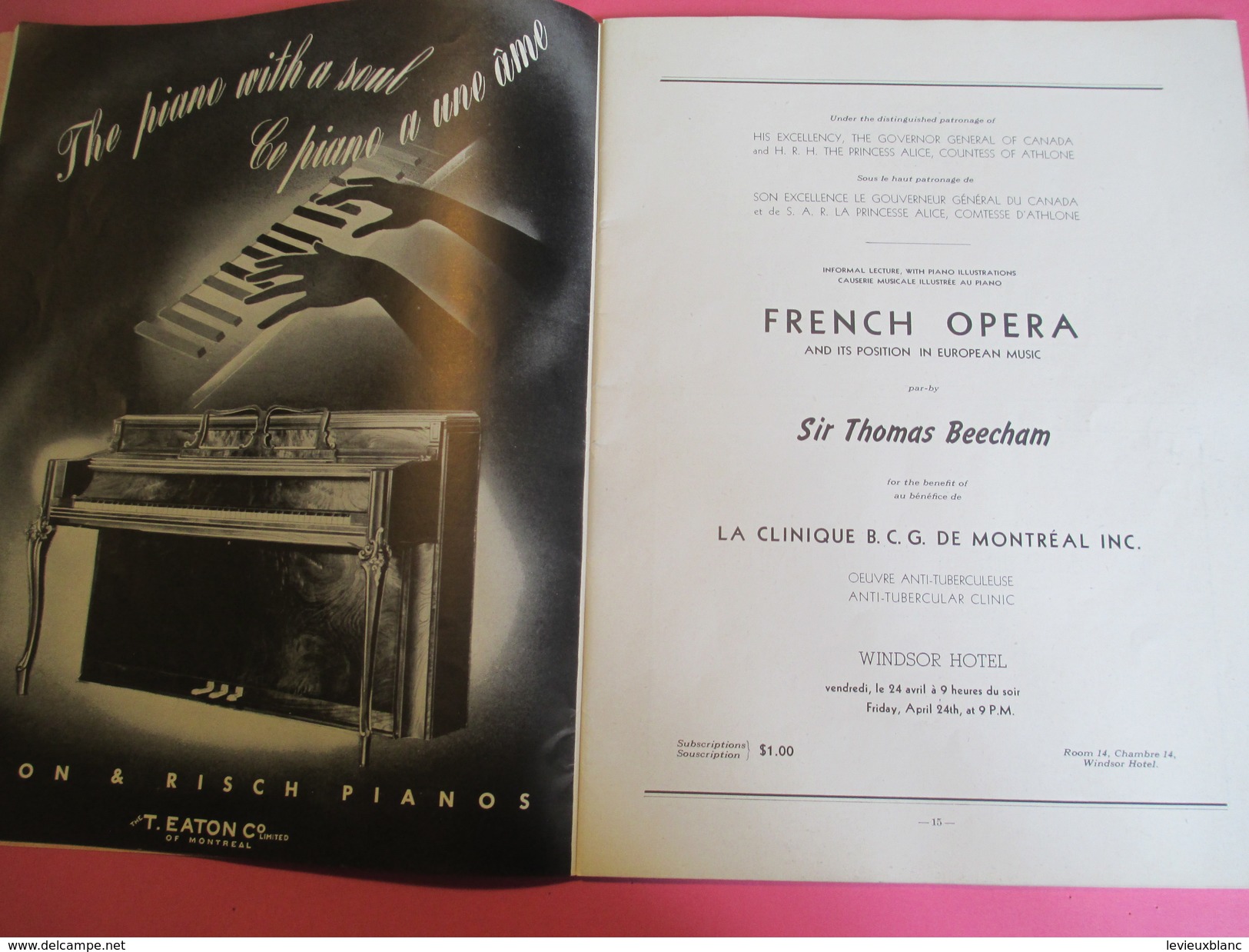 Festival Montréal /Septiéme Saison/ Gouverneur Général Du Canada/Princesse D'Athlone/ Sir Beecham/1942            PROG96 - Programma's