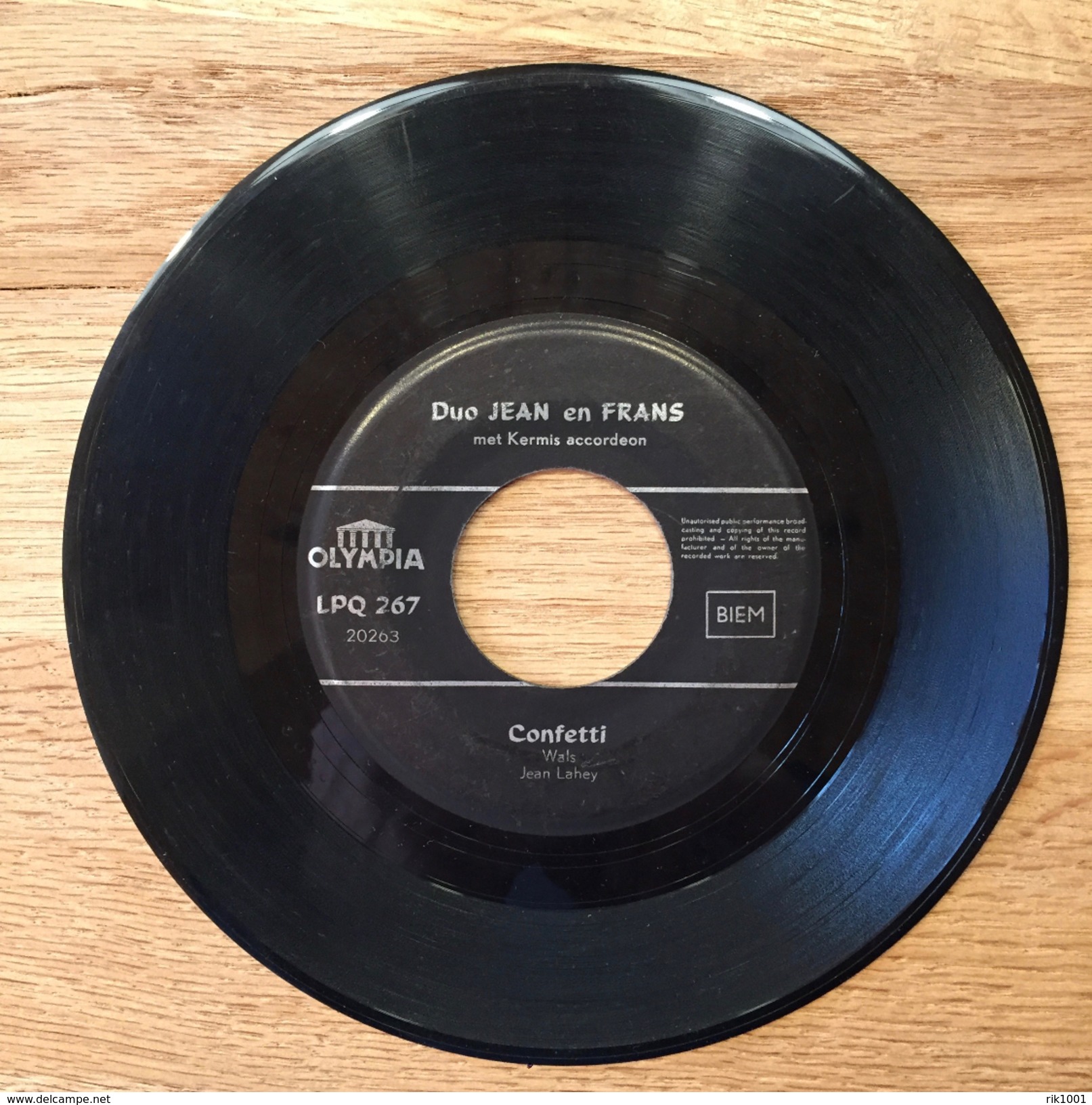 7" Single, 45rpm, Duo Jean Lahey En Frans, A: "Confetti", B: "Bloemen Wals" - Autres - Musique Néerlandaise