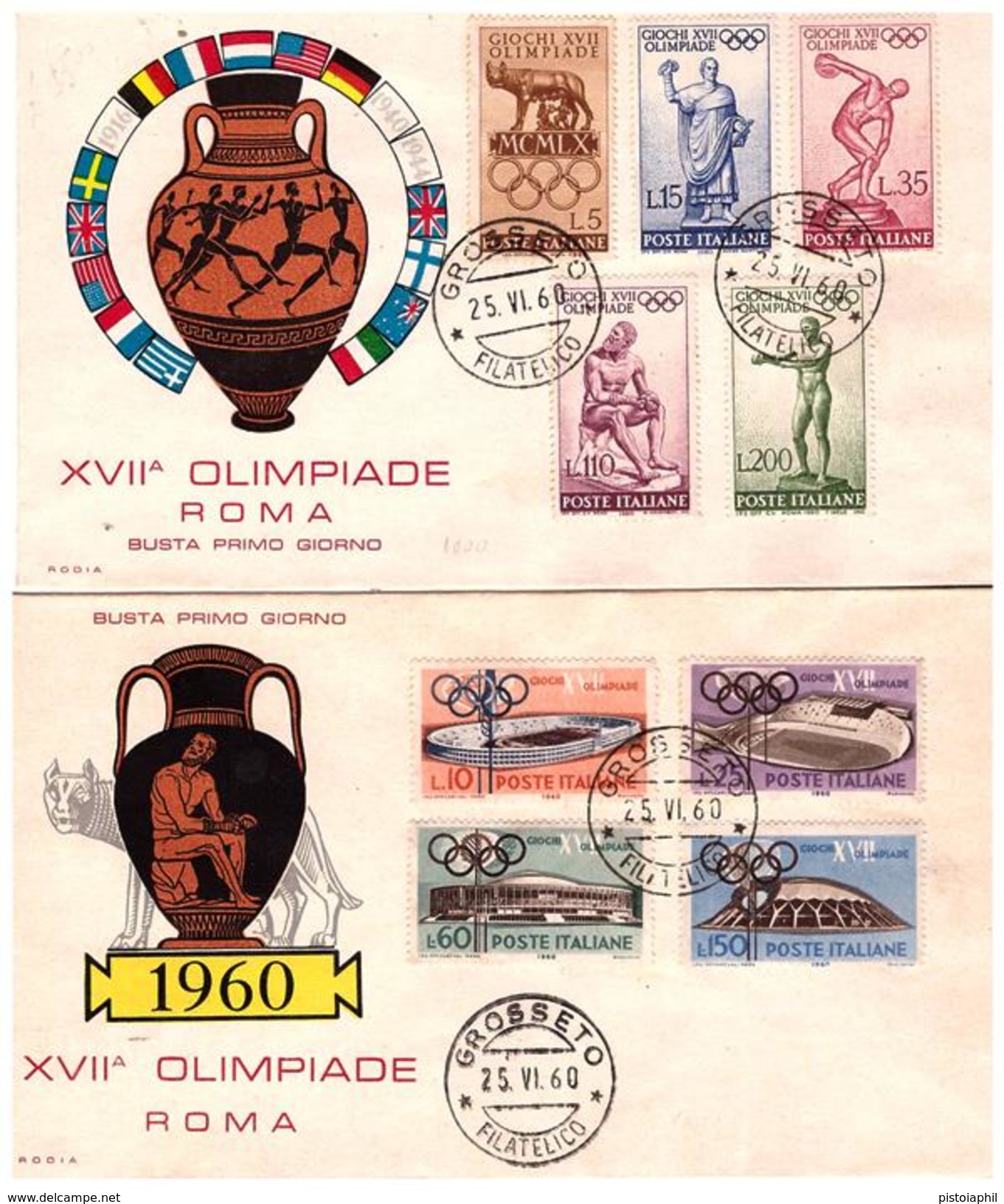 2 Fdc Rodia: OLIMPIADI 1960; No Viaggiate; AF_Grosseto - FDC