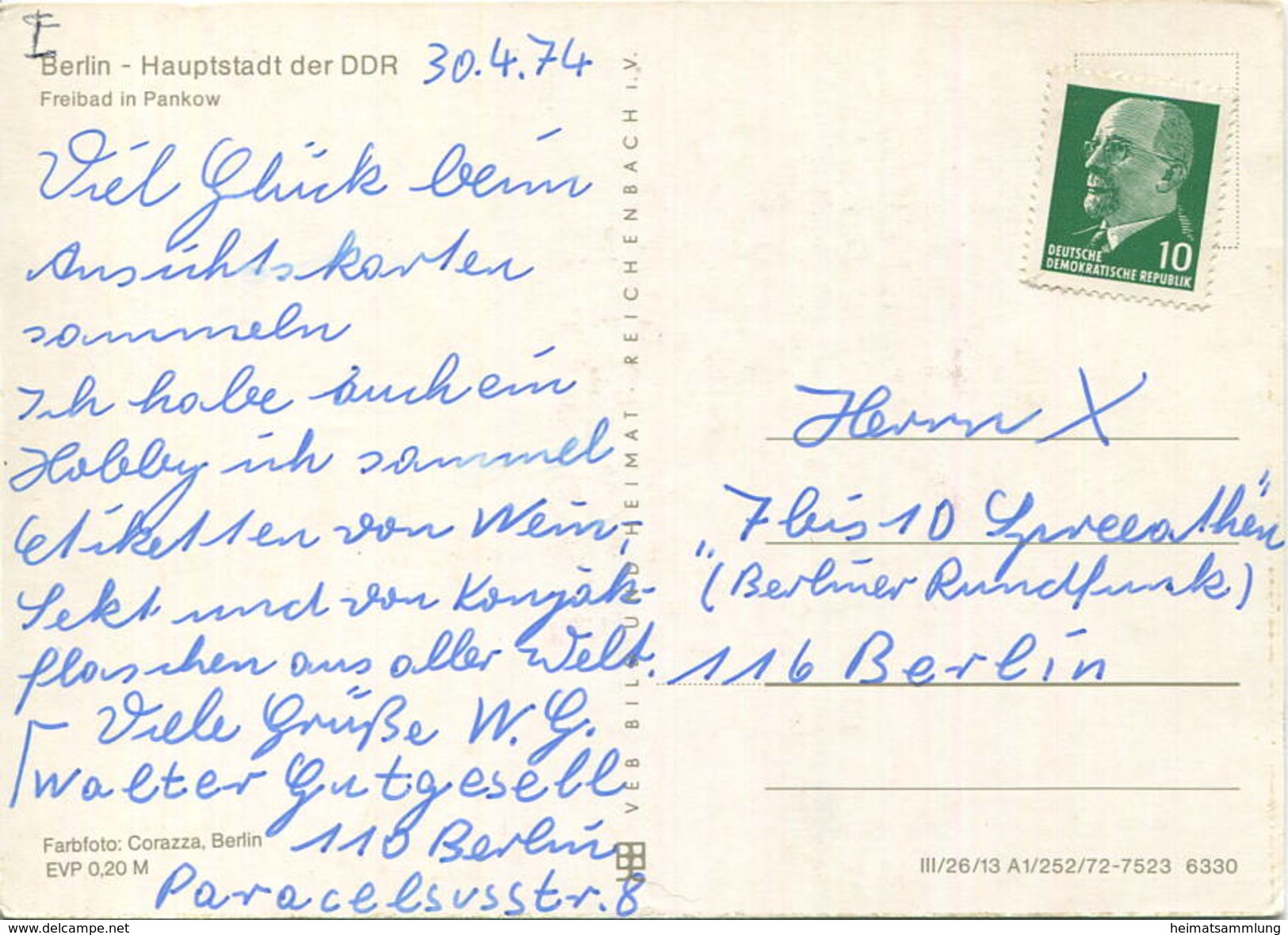 Berlin - Pankow - Freibad - Ansichtskarte-Grossformat 1972 - Verlag VEB Bild Und Heimat Reichenbach - Beschrieben 1974 - Pankow